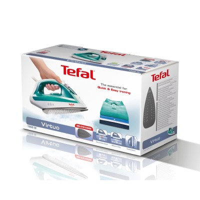 Праска Tefal Virtuo, 1800Вт, 200мл, паровий удар -80гр, постійна пара - 24гр, керам. підошва, біло-бірюзовий (FV1710E0) Праска Tefal Virtuo, 1800Вт, 200мл, паровий удар -80гр, постійна пара - 24гр, керам. підошва, біло-бірюзовий (FV1710E0)