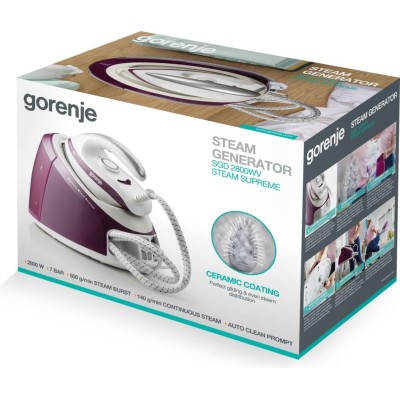 Праска-парогенератор Gorenje, 2800Вт, 1700мл, паровий удар -140гр, мех.упр., керам. підошва, бордовий (SGD2800WV) Праска-парогенератор Gorenje, 2800Вт, 1700мл, паровий удар -140гр, мех.упр., керам. підошва, бордовий (SGD2800WV)