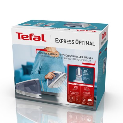 Праска-парогенератор Tefal Optimal, 2200Вт, 1200мл, паровий удар -190гр, постійна пара - 110гр, керам. підошва, біло-синій (SV41