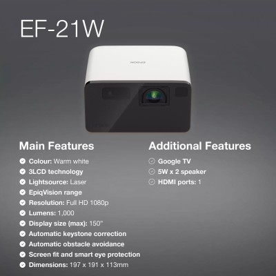 Проєктор Epson EF-21W FHD, 1000 lm, LASER, 1, Google TV, Diamond White (V11HB35040) Проєктор Epson EF-21W FHD, 1000 lm, LASER, 1, Google TV, Diamond White (V11HB35040)