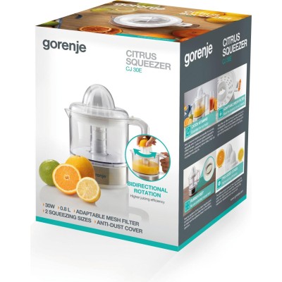 Соковитискач Gorenje цитрус-прес 30Вт, чаша-0.8л, пластик/метал, білий (CJ30E)