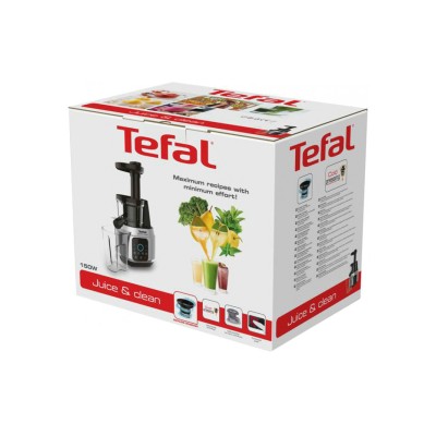Соковитискач Tefal Juice&Clean шнековий 150Вт, чаша-0.8л, жмих-0.8л, пластик, сріблясто-чорний (ZC420E38) Соковитискач Tefal Juice&Clean шнековий 150Вт, чаша-0.8л, жмих-0.8л, пластик, сріблясто-чорний (ZC420E38)