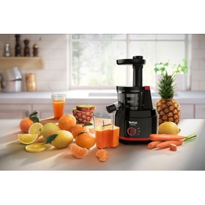 Соковитискач Tefal Juiceo шнековий 150Вт, чаша-0.8л, жмих-0.8л, насадка для цитрусових, пластик, червоно-чорний (ZC150838) Соковитискач Tefal Juiceo шнековий 150Вт, чаша-0.8л, жмих-0.8л, насадка для цитрусових, пластик, червоно-чорний (ZC150838)