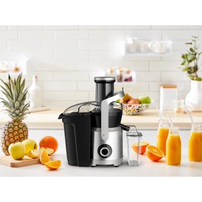 Соковитискач Tefal Nutri XXL відцентрований 1000Вт, чаша-0.8л, жмих-2.2л, жолоб на ціле яблуко, пластик/метал, чорний-нержавіюча Соковитискач Tefal Nutri XXL відцентрований 1000Вт, чаша-0.8л, жмих-2.2л, жолоб на ціле яблуко, пластик/метал, чорний-нержавіюча