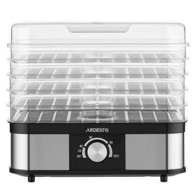 Сушарка для продуктів Ardesto 245Вт, піддонів - 5x3см, макс - 70°С, пластик, чорний+нерж (FDB-52832B)