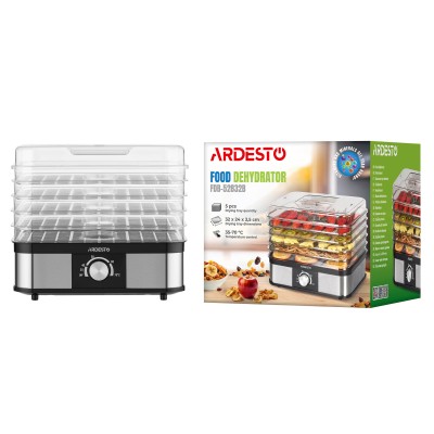 Сушарка для продуктів Ardesto 245Вт, піддонів - 5x3см, макс - 70°С, пластик, чорний+нерж (FDB-52832B)