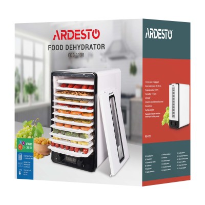 Сушарка для продуктів Ardesto 550Вт, піддонів - 10+1x3см, макс - 70°С, сітка для ягід, пластик, білий (FDB-1138) Сушарка для продуктів Ardesto 550Вт, піддонів - 10+1x3см, макс - 70°С, сітка для ягід, пластик, білий (FDB-1138)