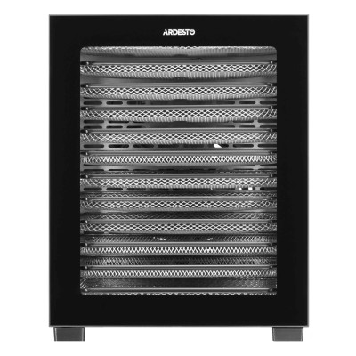Сушарка для продуктів Ardesto FDB-1242, 850Вт, піддонів -12x3см, макс-70°С, таймер, електр. управління, нерж., чорний