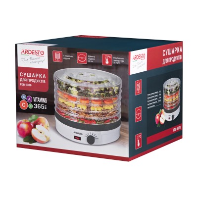 Сушарка для продуктів Ardesto FDB-5320, 245Вт, піддонів -5x3см, діаметр-32см, макс-70°С, рег.темп, пластик , білий Сушарка для продуктів Ardesto FDB-5320, 245Вт, піддонів -5x3см, діаметр-32см, макс-70°С, рег.темп, пластик , білий