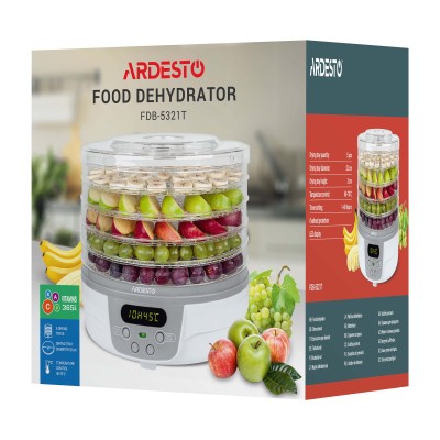 Сушарка для продуктів Ardesto FDB-5321T, 250Вт, піддонів -5x3см, діаметр-32см, макс-70°С, таймер, електр. управління, пластик , Сушарка для продуктів Ardesto FDB-5321T, 250Вт, піддонів -5x3см, діаметр-32см, макс-70°С, таймер, електр. управління, пластик ,