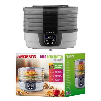 Сушарка для продуктів Ardesto FDB-532TTC, 250Вт, піддонів -5x3см, діаметр-32см, макс-70°С, таймер, електр. управління, пластик ,