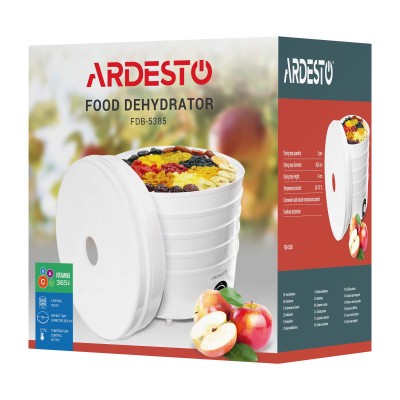 Сушарка для продуктів Ardesto FDB-5385, 520Вт, піддонів -5x4см, діаметр-38,5см, макс-70°С, рег.темп, пластик , білий Сушарка для продуктів Ardesto FDB-5385, 520Вт, піддонів -5x4см, діаметр-38,5см, макс-70°С, рег.темп, пластик , білий