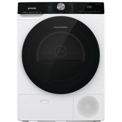 Сушильна машина Gorenje тепловий насос, 9кг, A++, 60см, дисплей, 15 програм, підсвітка барабану, білий (DNS92)