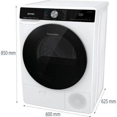 Сушильна машина Gorenje тепловий насос, 9кг, A++, 60см, дисплей, 15 програм, підсвітка барабану, білий (DNS92)