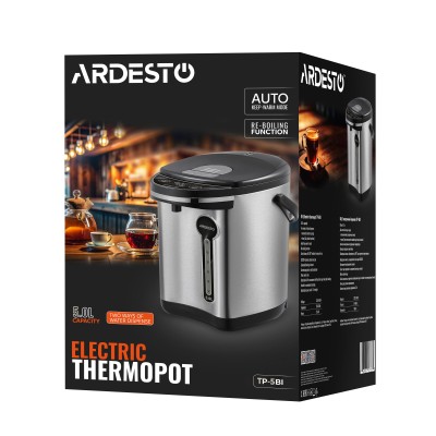 Термопот Ardesto 5л, нержавіюча сталь+пластик, сіро-чорний (TP-5BI) Термопот Ardesto 5л, нержавіюча сталь+пластик, сіро-чорний (TP-5BI)