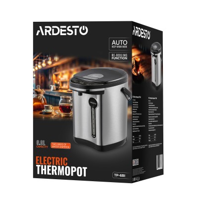 Термопот Ardesto 6л, нержавіюча сталь+пластик, сіро-чорний (TP-6BI) Термопот Ardesto 6л, нержавіюча сталь+пластик, сіро-чорний (TP-6BI)