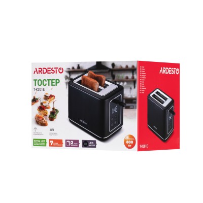 Тостер Ardesto Elegance 800Вт, LED дисплей, пластик, чорний (T-K301E) Тостер Ardesto Elegance 800Вт, LED дисплей, пластик, чорний (T-K301E)