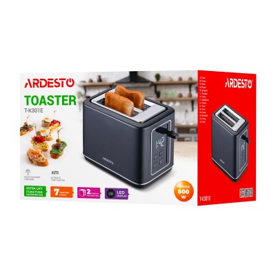 Тостер Ardesto Elegance 800Вт, LED дисплей, пластик, чорний (T-K301E) Тостер Ardesto Elegance 800Вт, LED дисплей, пластик, чорний (T-K301E)