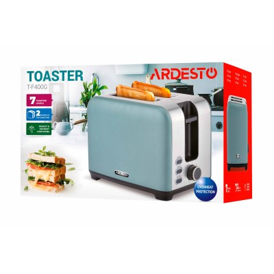 Тостер Ardesto Mint Harmony 800Вт, метал, м'ятно-сріблястий (T-F400G) Тостер Ardesto Mint Harmony 800Вт, метал, м'ятно-сріблястий (T-F400G)