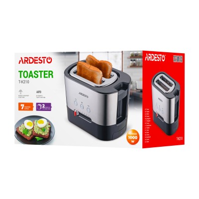 Тостер Ardesto Steel Collection 1000Вт, метал/пластик, сріблясто-чорний (T-K210)