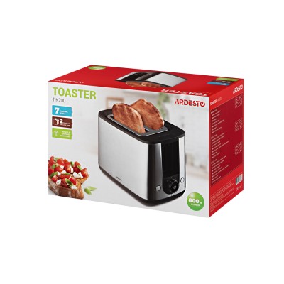 Тостер Ardesto Steel Collection 800Вт, метал/пластик, сріблясто-чорний (T-K200) Тостер Ardesto Steel Collection 800Вт, метал/пластик, сріблясто-чорний (T-K200)