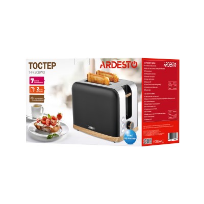 Тостер Ardesto T-F420BWD, 800Вт, метал, 2 слоти, чорний Тостер Ardesto T-F420BWD, 800Вт, метал, 2 слоти, чорний