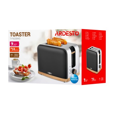 Тостер Ardesto T-F420BWD, 800Вт, метал, 2 слоти, чорний Тостер Ardesto T-F420BWD, 800Вт, метал, 2 слоти, чорний