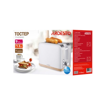 Тостер Ardesto T-F420WWD, 800Вт, метал, 2 слоти, білий Тостер Ardesto T-F420WWD, 800Вт, метал, 2 слоти, білий