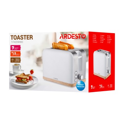 Тостер Ardesto T-F420WWD, 800Вт, метал, 2 слоти, білий Тостер Ardesto T-F420WWD, 800Вт, метал, 2 слоти, білий