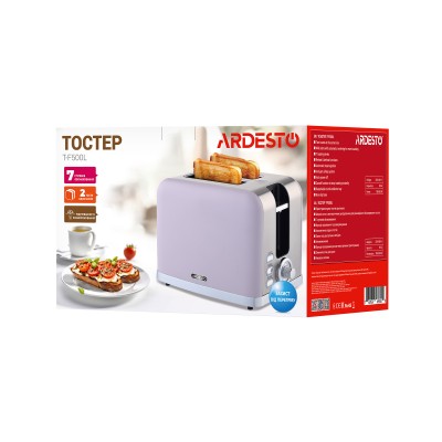 Тостер Ardesto T-F500L, 800Вт, метал, 2 слоти, ліловий+сріблястий Тостер Ardesto T-F500L, 800Вт, метал, 2 слоти, ліловий+сріблястий