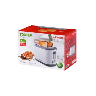 Тостер Ardesto White stripes T-F17WG 930Вт, пластик, білий+сірий Тостер Ardesto White stripes T-F17WG 930Вт, пластик, білий+сірий