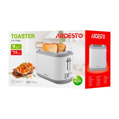 Тостер Ardesto White stripes T-F17WG 930Вт, пластик, білий+сірий Тостер Ardesto White stripes T-F17WG 930Вт, пластик, білий+сірий