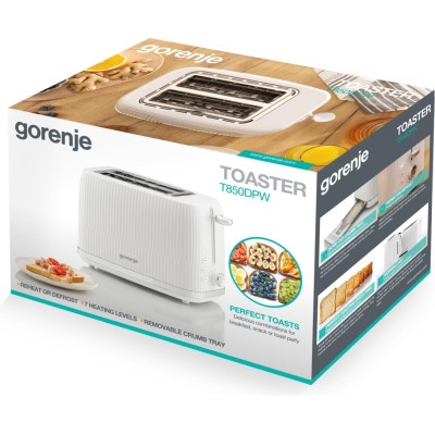 Тостер Gorenje, 850Вт, пластик/метал, білий (T850DPW) Тостер Gorenje, 850Вт, пластик/метал, білий (T850DPW)