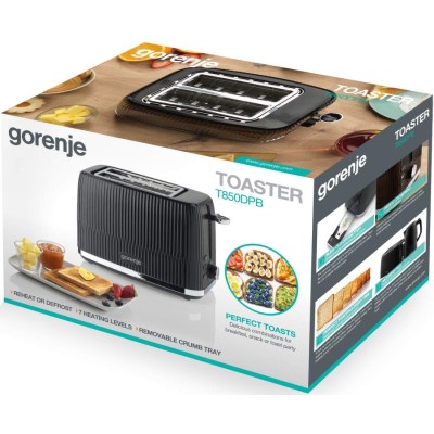 Тостер Gorenje, 850Вт, пластик/метал, чорний (T850DPB) Тостер Gorenje, 850Вт, пластик/метал, чорний (T850DPB)