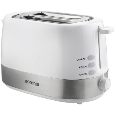 Тостер Gorenje, 850Вт, функц. розморожування, автовідключення, пластик/метал, білий (T850WE) Тостер Gorenje, 850Вт, функц. розморожування, автовідключення, пластик/метал, білий (T850WE)