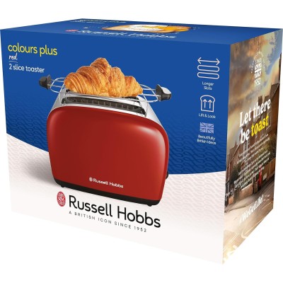 Тостер Russell Hobbs Colours Plus 1600Вт, підігрів, розморожування, метал., червоний (26554-56) Тостер Russell Hobbs Colours Plus 1600Вт, підігрів, розморожування, метал., червоний (26554-56)