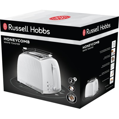 Тостер Russell Hobbs Honeycomb 850Вт, широкі слоти, пластик, білий (26060-56) Тостер Russell Hobbs Honeycomb 850Вт, широкі слоти, пластик, білий (26060-56)