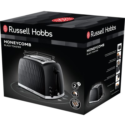 Тостер Russell Hobbs Honeycomb 850Вт, широкі слоти, пластик, чорний (26061-56) Тостер Russell Hobbs Honeycomb 850Вт, широкі слоти, пластик, чорний (26061-56)