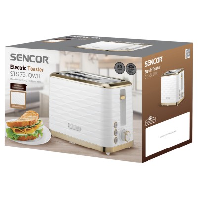 Тостер Sencor 930Вт, підігрів, розморожування, підсвічування, пластик, біло-золотий (STS7500WH) Тостер Sencor 930Вт, підігрів, розморожування, підсвічування, пластик, біло-золотий (STS7500WH)
