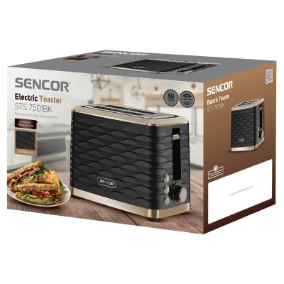 Тостер Sencor 930Вт, підігрів, розморожування, підсвічування, пластик, чорно-золотий (STS7501BK) Тостер Sencor 930Вт, підігрів, розморожування, підсвічування, пластик, чорно-золотий (STS7501BK)