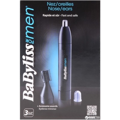 Тример Babyliss, для носа, батарейки АА, в компл., насадок-1, чорний (E652E) Тример Babyliss, для носа, батарейки АА, в компл., насадок-1, чорний (E652E)