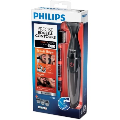 Тример Philips Multigroom series 1000, для бороди і вусів, 1хАА, насадок-4, сталь, чорний (MG1100/16) Тример Philips Multigroom series 1000, для бороди і вусів, 1хАА, насадок-4, сталь, чорний (MG1100/16)