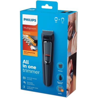 Тример Philips Multigroom series 3000, для бороди, вусів, голови, окантовки, акум., насадок-6, чохол, сталь, чорний (MG3720/15) Тример Philips Multigroom series 3000, для бороди, вусів, голови, окантовки, акум., насадок-6, чохол, сталь, чорний (MG3720/15)