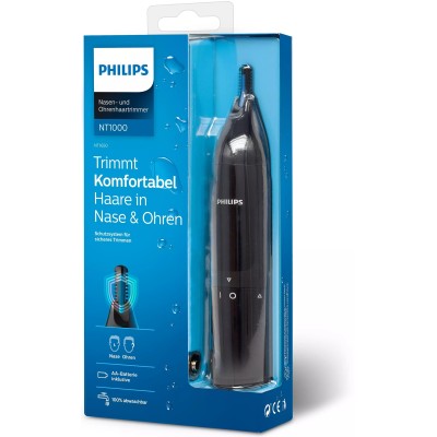 Тример Philips Series 1000, для носа та вух, 1хАА, сталь, чорний (NT1650/16) Тример Philips Series 1000, для носа та вух, 1хАА, сталь, чорний (NT1650/16)