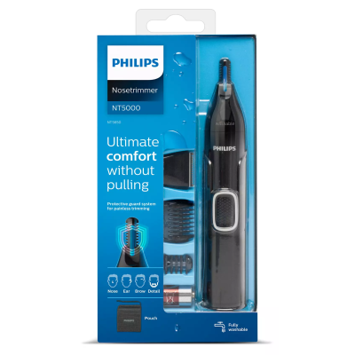 Тример Philips Series 5000, для бороди, вусів, окантовки, брови, носа та вух, 1хАА, насадок-4, чохол, сталь, чорний (NT5650/16) Тример Philips Series 5000, для бороди, вусів, окантовки, брови, носа та вух, 1хАА, насадок-4, чохол, сталь, чорний (NT5650/16)