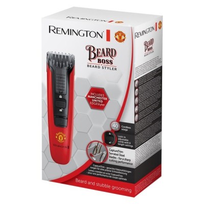 Тример Remington Beard Boss Manchester United, для бороди і вусів, акум., роторний мотор, насадок-1, сталь, червоний (MB4128) Тример Remington Beard Boss Manchester United, для бороди і вусів, акум., роторний мотор, насадок-1, сталь, червоний (MB4128)