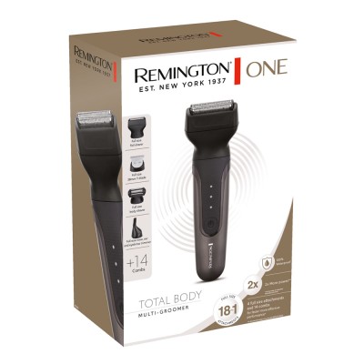 Тример Remington One, для бороди, вусів, голови та тіла, носа та вух, акум., насадок-18, сталь, чорний (PG780)