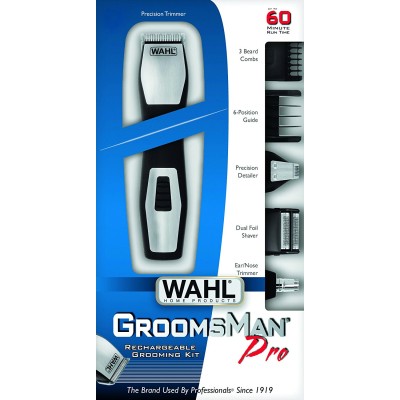 Тример WAHL Groomsman, для бороди, вусів, брів, носа, тіла, акум., роторний мотор, насадок-6, сталь, чорний (09855-1216) Тример WAHL Groomsman, для бороди, вусів, брів, носа, тіла, акум., роторний мотор, насадок-6, сталь, чорний (09855-1216)