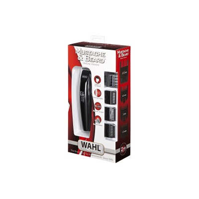 Тример WAHL Mustache&Beard, для бороди і вусів, ААx2, в комплекті, роторний мотор, насадок-4, гребінець, підставка, сталь, чорни Тример WAHL Mustache&Beard, для бороди і вусів, ААx2, в комплекті, роторний мотор, насадок-4, гребінець, підставка, сталь, чорни