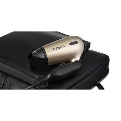 Фен Ardesto Gemini HD-503T дорожній, 1200 Вт, складана ручка, 2 швидкості, 2 темпер. режими, золотисто-чорний Фен Ardesto Gemini HD-503T дорожній, 1200 Вт, складана ручка, 2 швидкості, 2 темпер. режими, золотисто-чорний
